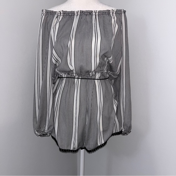 Ecote Pants - Striped‎ Off-Shoulder Romper.